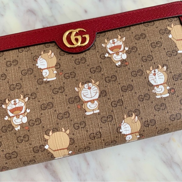💫 Gucci x Doraemon Logo Monogram Mini GG Supreme Long Zip Around Wallet - Picture 4 of 12